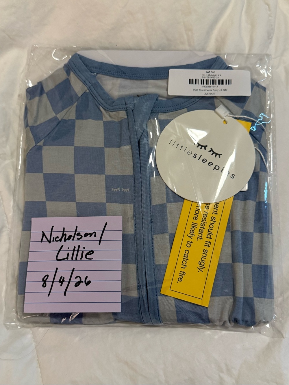 Little Sleepies Dusk Blue Checks Zippy 6-12m